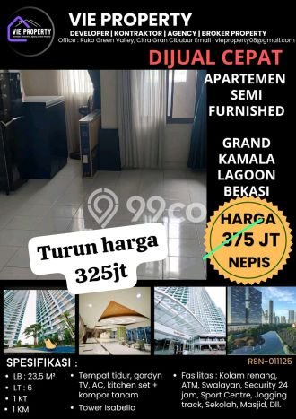 Siap Huni Apartemen 0 KT 1 KM di Kalimalang Luas 23m2 Siap Huni Apartemen 0 KT 1 KM di Kalimalang Luas 23m2