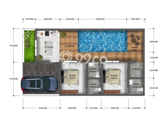 Vila di Gianyar, Ukuran 120m2m², Akses ke beragam fasilitas umum Vila di Gianyar, Ukuran 120m2m², Akses ke beragam fasilitas umum
