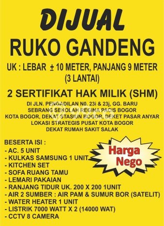Untuk Dijual! Ruko di Cilendek Barat Bogor LT 90m2 / LB 250m2 Kawasan Strategis Untuk Dijual! Ruko di Cilendek Barat Bogor LT 90m2 / LB 250m2 Kawasan Strategis