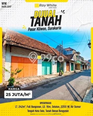 Tanah Dijual Lokasi Pasar Kliwon, Solo dengan Luas Tanah 242m2 dan Status SHM Tanah Dijual Lokasi Pasar Kliwon, Solo dengan Luas Tanah 242m2 dan Status SHM