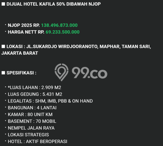 Jual Hotel Area Bisnis Kawasan , Luas 5400m2m², Jalan Utama Jual Hotel Area Bisnis Kawasan , Luas 5400m2m², Jalan Utama