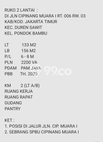Ruko Dijual di Jakarta Timur LT 132m2 & LB 264m2 Lokasi Terbaik! Ruko Dijual di Jakarta Timur LT 132m2 & LB 264m2 Lokasi Terbaik!