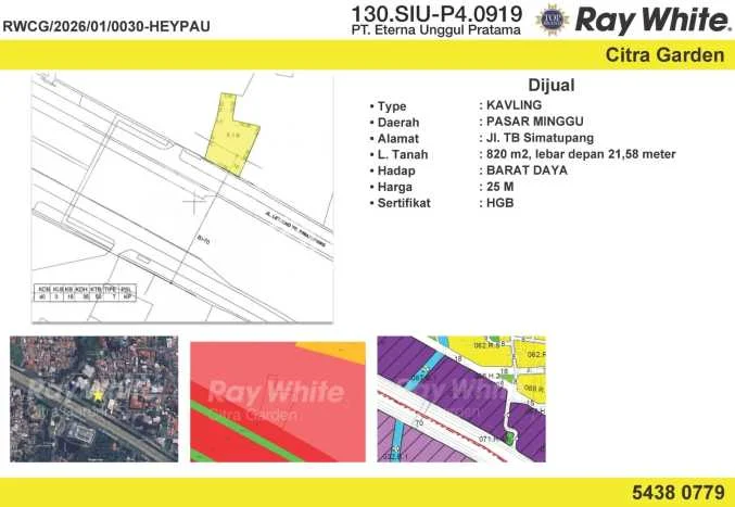 Tanah untuk Dijual di Pasar Minggu Jakarta Selatan Luas 820m2 Tanah untuk Dijual di Pasar Minggu Jakarta Selatan Luas 820m2