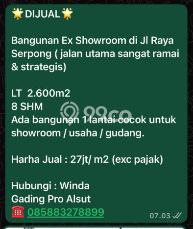 PROSPEK BAGUS! Komersial Kawasan BSD, Luas 2600m2m², Potensi Keramaian Tinggi PROSPEK BAGUS! Komersial Kawasan BSD, Luas 2600m2m², Potensi Keramaian Tinggi