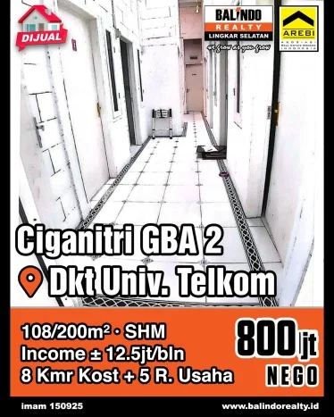 Rumah Kost Dijual di Bojongsoang, Bandung, 8 KT, 2 KM, Bangunan 200m2 Rumah Kost Dijual di Bojongsoang, Bandung, 8 KT, 2 KM, Bangunan 200m2