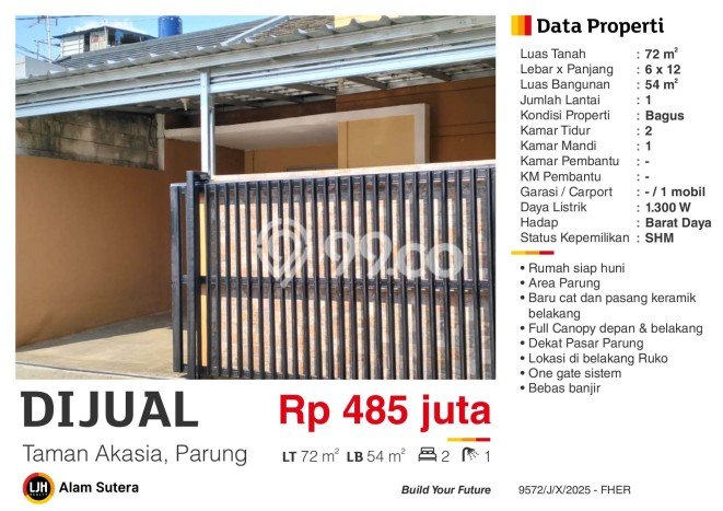 Dijual Rumah Siap Huni di Parung Bogor Harga Rp 485 Juta LT 72m2 Dijual Rumah Siap Huni di Parung Bogor Harga Rp 485 Juta LT 72m2