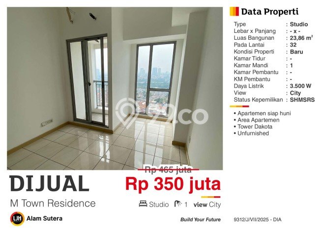 Apartemen Minimalis untuk Dijual di Gading Serpong Dengan Spesifikasi 1 KT & 1 KM Apartemen Minimalis untuk Dijual di Gading Serpong Dengan Spesifikasi 1 KT & 1 KM