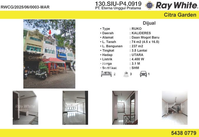 Ruko Dijual di Jakarta Barat LT 74m2 & LB 237m2 Lokasi Terbaik! Ruko Dijual di Jakarta Barat LT 74m2 & LB 237m2 Lokasi Terbaik!