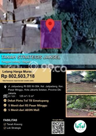 Tanah Dijual Lokasi Pasar Minggu, Jakarta Selatan Luas 125m2 Legalitas Aman Tanah Dijual Lokasi Pasar Minggu, Jakarta Selatan Luas 125m2 Legalitas Aman