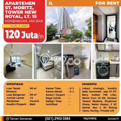 BEST PRICE! Apartemen di Kembangan, 2 KT, Luas 98m2m², Area Prestisius BEST PRICE! Apartemen di Kembangan, 2 KT, Luas 98m2m², Area Prestisius