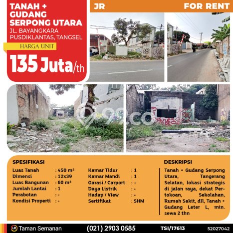 Unit Gudang Paling Strategis di Serpong Utara Tangerang Selatan dengan LB 60m2 Unit Gudang Paling Strategis di Serpong Utara Tangerang Selatan dengan LB 60m2
