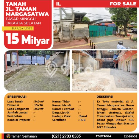 Tanah untuk Dijual Lokasi Pasar Minggu, Jakarta Selatan Luas 540m2 - Tanah untuk Dijual Lokasi Pasar Minggu, Jakarta Selatan Luas 540m2 -