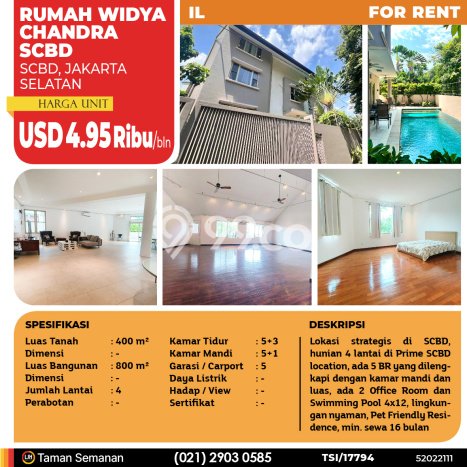 Rumah Disewakan Jakarta Selatan LT 400m2 LB 800m2 Area SCBD Rumah Disewakan Jakarta Selatan LT 400m2 LB 800m2 Area SCBD