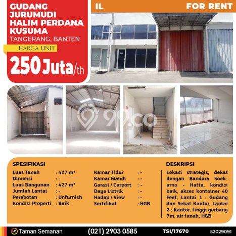 Unit Gudang Tersedia di Jurumudi Spesifikasi LB 427m2 Unit Gudang Tersedia di Jurumudi Spesifikasi LB 427m2