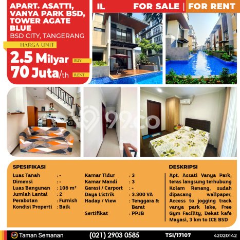 Apartemen Premium di Tangerang, 3 KT, Luas 106m², Siap Ditempati Apartemen Premium di Tangerang, 3 KT, Luas 106m², Siap Ditempati