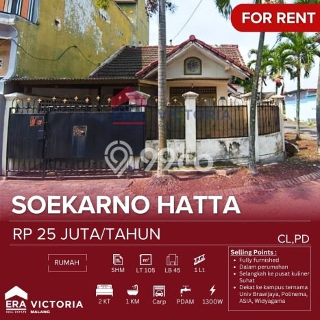 Rumah di Soekarno Hatta, Akses ke Stasiun, 2 KT, LT 105m2m² LB 45m2m² Rumah di Soekarno Hatta, Akses ke Stasiun, 2 KT, LT 105m2m² LB 45m2m²