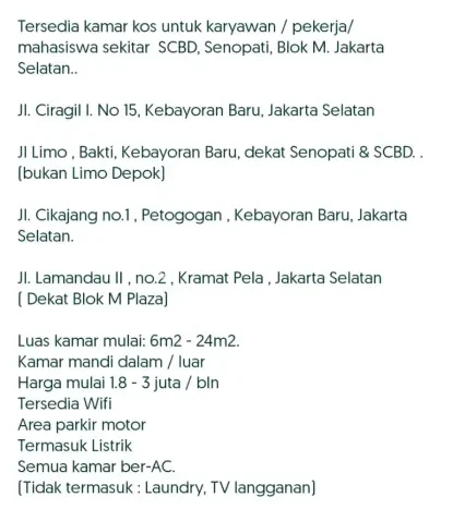 Kost Siap Huni di Kebayoran Baru, Jakarta Selatan Kost Siap Huni di Kebayoran Baru, Jakarta Selatan