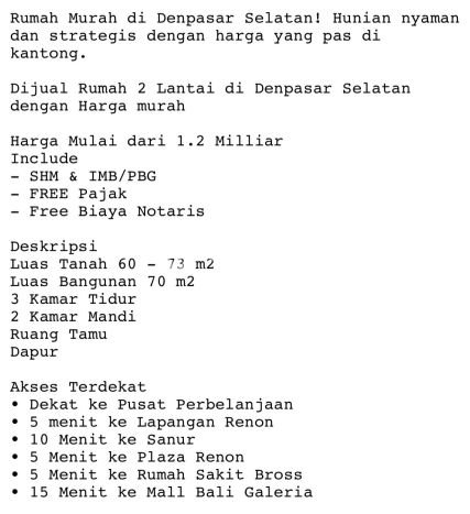 Jual Rumah Bagus Siap Huni LB 70m2 di Denpasar Selatan, Denpasar Jual Rumah Bagus Siap Huni LB 70m2 di Denpasar Selatan, Denpasar