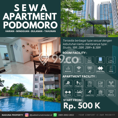 Sewa Apartemen Minimalis 90m2 Punya 1 KT, 1 KM, Lokasi di Medan Barat Sewa Apartemen Minimalis 90m2 Punya 1 KT, 1 KM, Lokasi di Medan Barat