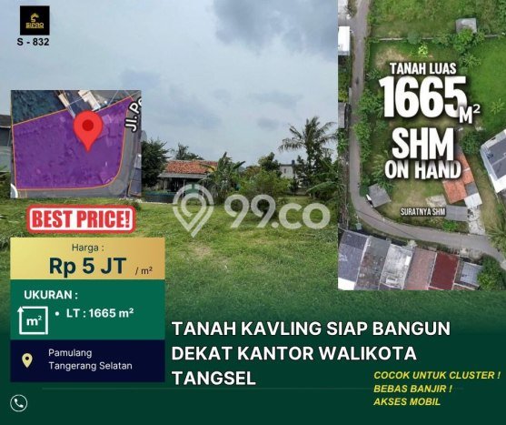 Kavling Tanah Dijual di Pamulang, Tangerang Selatan, Luas 1665m2 Area Strategis Kavling Tanah Dijual di Pamulang, Tangerang Selatan, Luas 1665m2 Area Strategis