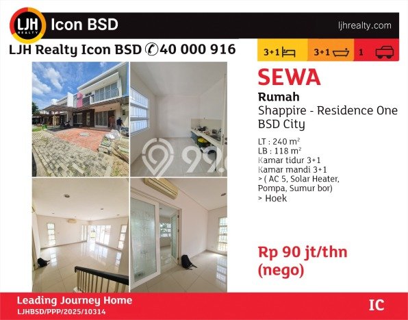 Disewakan! Rumah 4 Kamar Tidur &
4 Kamar Mandi di BSD Residence One, Tangerang Disewakan! Rumah 4 Kamar Tidur &
4 Kamar Mandi di BSD Residence One, Tangerang