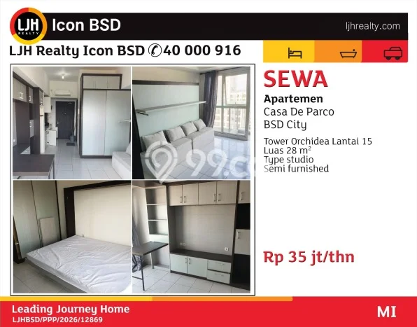Apartemen Strategis 28m2 di BSD City Tangerang 1 Bedroom Apartemen Strategis 28m2 di BSD City Tangerang 1 Bedroom