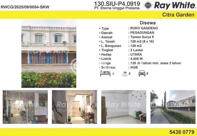 Disewakan Ruko di Kawasan Ramai Pegadungan Luas 128m2 Disewakan Ruko di Kawasan Ramai Pegadungan Luas 128m2