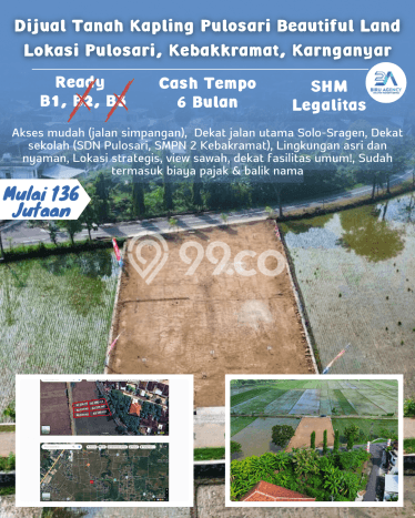 Tanah Dijual Lokasi Kebakkramat, Karanganyar dengan Luas Tanah 136m2 dan Status SHM Tanah Dijual Lokasi Kebakkramat, Karanganyar dengan Luas Tanah 136m2 dan Status SHM
