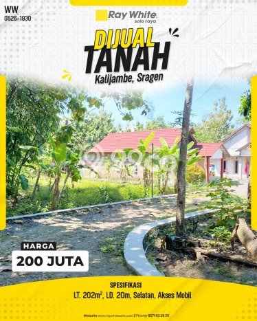 Tanah untuk Dijual Lokasi Kalijambe, Sragen Luas 202m2 - Tanah untuk Dijual Lokasi Kalijambe, Sragen Luas 202m2 -
