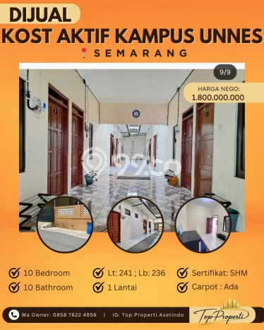 Dijual Kost di Kawasan Semarang Tengah, Semarang, Spesifikasi 0 KT, 10 KM, 238m2 Dijual Kost di Kawasan Semarang Tengah, Semarang, Spesifikasi 0 KT, 10 KM, 238m2