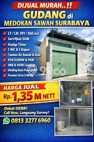 Unit Gudang Dijual di Surabaya LT 191m2 & LB 160m2 Unit Gudang Dijual di Surabaya LT 191m2 & LB 160m2