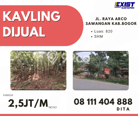 Tanah Dijual Lokasi Sawangan, Depok Luas 820m2 Legalitas Aman Tanah Dijual Lokasi Sawangan, Depok Luas 820m2 Legalitas Aman
