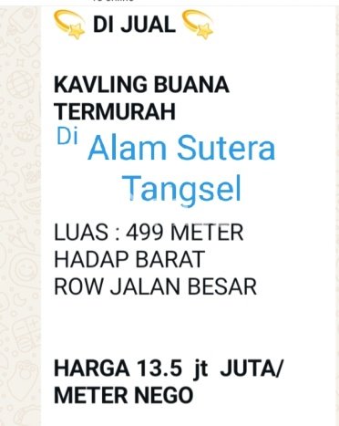 Tanah Kavling Dijual di Pondok Jagung, Tangerang dengan Luas Tanah 499m2 Tanah Kavling Dijual di Pondok Jagung, Tangerang dengan Luas Tanah 499m2