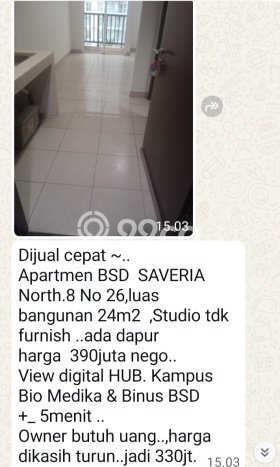 Unit Apartemen 0 Kamar & 0 Kamar Mandi Dijual di BSD, Tangerang Selatan Unit Apartemen 0 Kamar & 0 Kamar Mandi Dijual di BSD, Tangerang Selatan