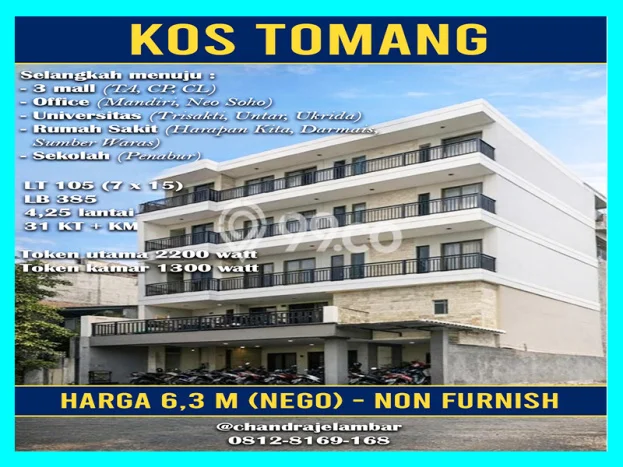 Dijual Rumah Kost di Tomang, Jakarta Barat, 31 KT, 31 KM, Bangunan 385m2 Dijual Rumah Kost di Tomang, Jakarta Barat, 31 KT, 31 KM, Bangunan 385m2