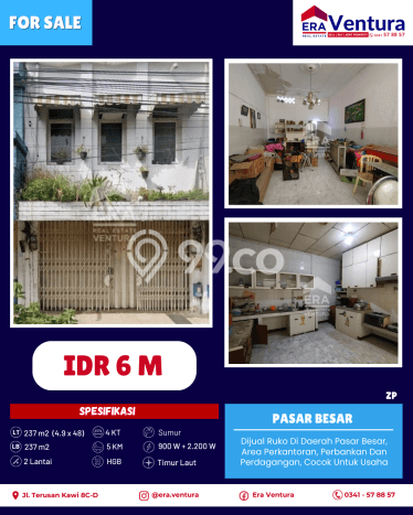 Ruko di Malang Kota, Luas 237m2m², Pusat Komersial, Jalan Utama Ruko di Malang Kota, Luas 237m2m², Pusat Komersial, Jalan Utama