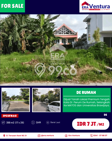 Kavling Tanah untuk Dijual di Malang Kota, Malang, Luas 388m2 Kavling Tanah untuk Dijual di Malang Kota, Malang, Luas 388m2