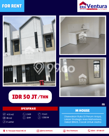 Ruko For Rent Kawasan Araya, Luas 95m2m², Lokasi Strategis, Siap Operasi Ruko For Rent Kawasan Araya, Luas 95m2m², Lokasi Strategis, Siap Operasi