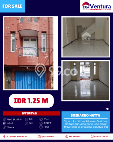 Ruko Area Bisnis di Soekarno Hatta, Luas 140m2m², Mainroad Ruko Area Bisnis di Soekarno Hatta, Luas 140m2m², Mainroad