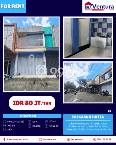 Ruko Disewakan di Area Ramai Lowokwaru, Malang Ruko Disewakan di Area Ramai Lowokwaru, Malang