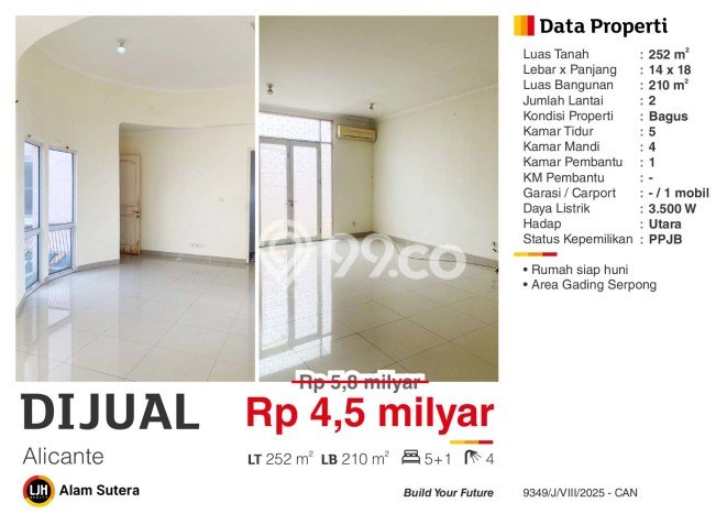 For Sale! Luxury House LT 252m2 Desain Modern di Gading Serpong For Sale! Luxury House LT 252m2 Desain Modern di Gading Serpong