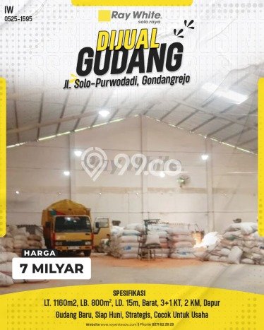 FOR SALE! Gudang di Gondangrejo Karanganyar, LT 1160m2, LB 800m2 FOR SALE! Gudang di Gondangrejo Karanganyar, LT 1160m2, LB 800m2