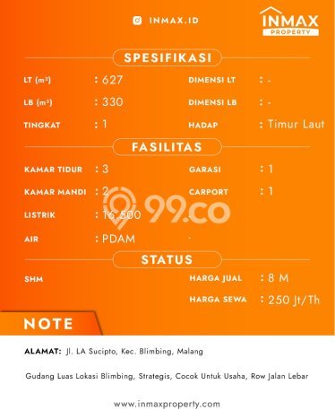 Unit Gudang Dijual di Blimbing Malang Luas Bangunan 330m2 Unit Gudang Dijual di Blimbing Malang Luas Bangunan 330m2