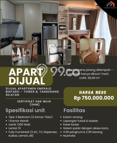 Untuk Dijual Apartemen 2 KT & 1 KM di Tangerang Selatan Lokasi Strategis Untuk Dijual Apartemen 2 KT & 1 KM di Tangerang Selatan Lokasi Strategis