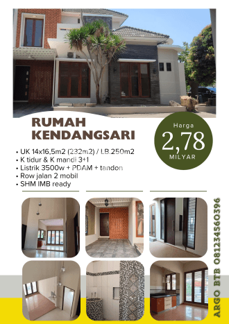 For Sale! Premium House LT 232m2 Desain Modern di Kendangsari For Sale! Premium House LT 232m2 Desain Modern di Kendangsari