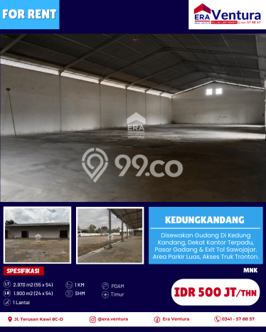 Untuk Disewa Gudang di Kedungkandang Malang LT 2970m2, LB 1900m2 Untuk Disewa Gudang di Kedungkandang Malang LT 2970m2, LB 1900m2