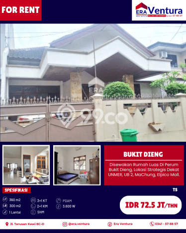 Rumah Disewakan Malang LT 360m2 LB 300m2 Kawasan Dieng Rumah Disewakan Malang LT 360m2 LB 300m2 Kawasan Dieng