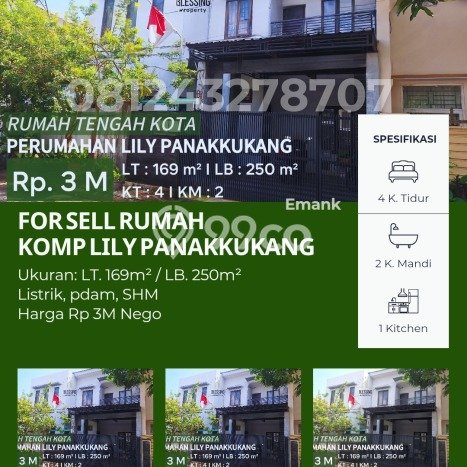 Bisa KPR! Rumah Makassar, Makassar, Luas 169m² LB 250m² Bisa KPR! Rumah Makassar, Makassar, Luas 169m² LB 250m²