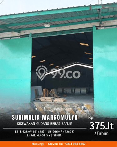 Disewakan Gudang di Kawasan Ramai Margomulyo Luas 966m2 Disewakan Gudang di Kawasan Ramai Margomulyo Luas 966m2