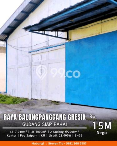 Jual Gudang Strategis di Gresik Kota, Luas 4000m2m², Mainroad, Kawasan Komersial Jual Gudang Strategis di Gresik Kota, Luas 4000m2m², Mainroad, Kawasan Komersial